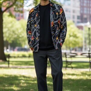 Suslo Couture Button Down Shirt XL Long Sleeve Men Red Blue King Crown Royalty